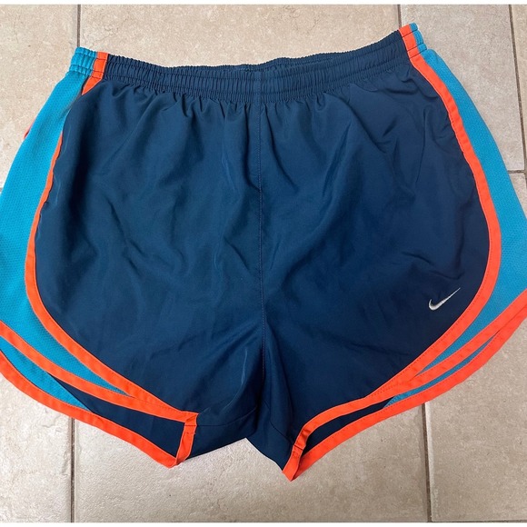 Nike Pants - NIKE DRI-FIT Blue w/ Neon Orange Trim Blue Mesh Sides Running Shorts, Women's S